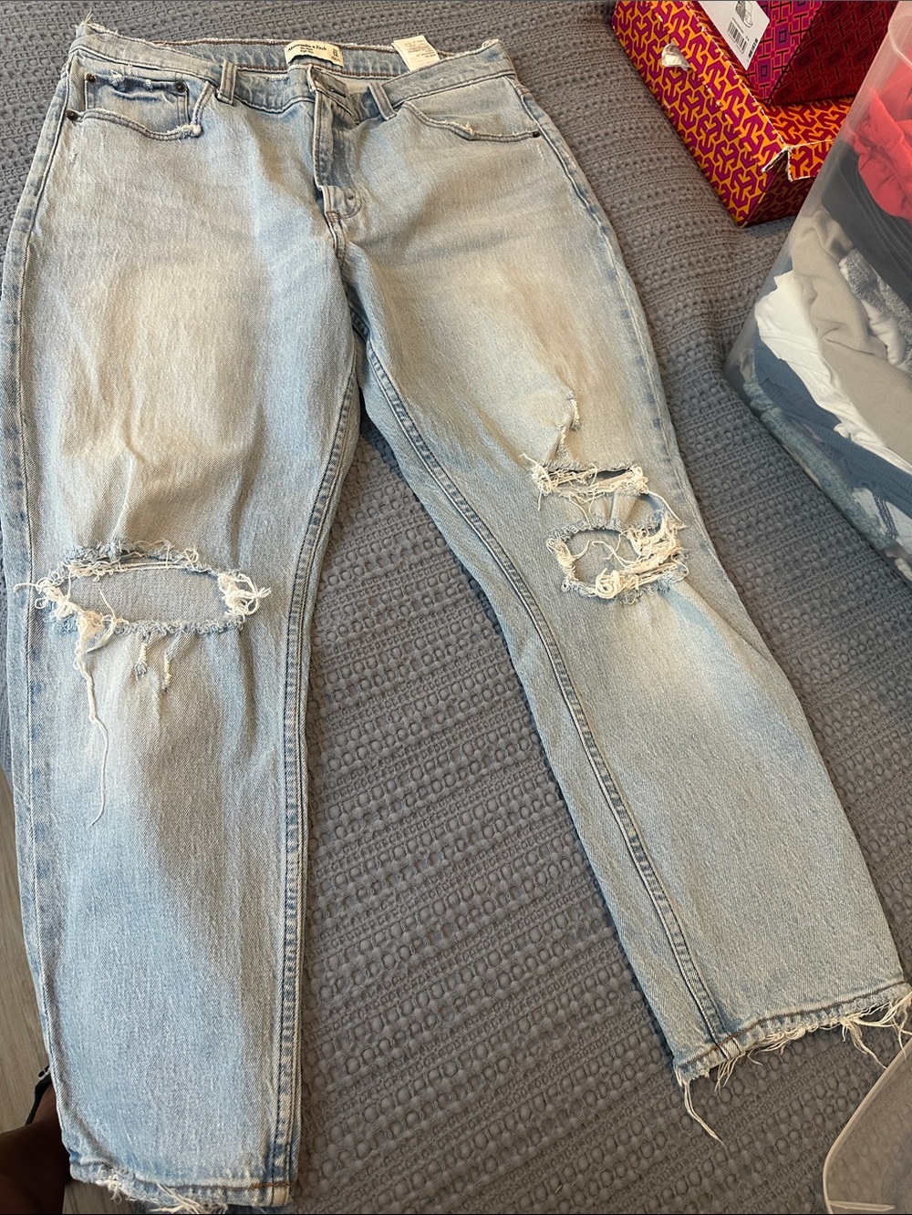 Abercrombie & Fitch Light Blue High-Rise Distressed Jeans